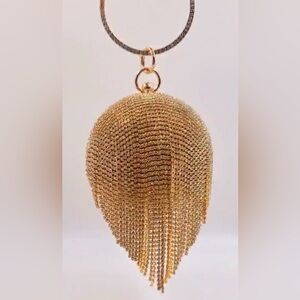 Novelty Gold Crystal Ball Wristlet Bag Purse Evening